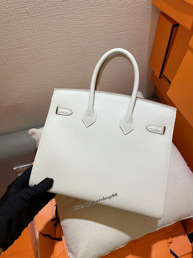 Hermes專櫃經典款Epsom原廠掌紋皮鉑金女包 愛馬仕Birkin25cm外縫ck10奶昔白 ttd1472